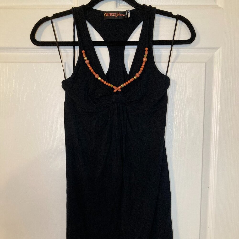 Guess Jeans Women's Black Tank Dress - Orange/Gold Beads - Size XS